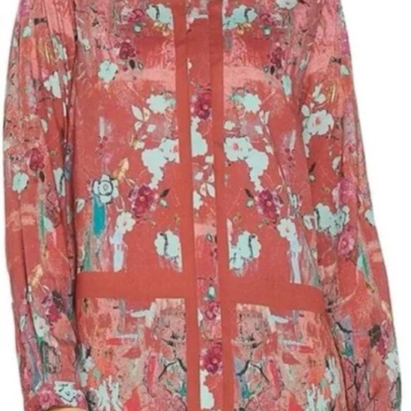 Tolani Collection | Adele Button Up Shirt Modal Coral Roll Tab Sleeves Large - Picture 6 of 9